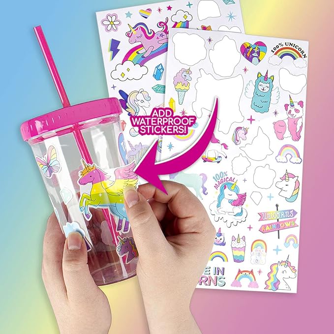 Fashion Angels Rainbow Unicorn Kit De Diseño Taza Con Pajilla